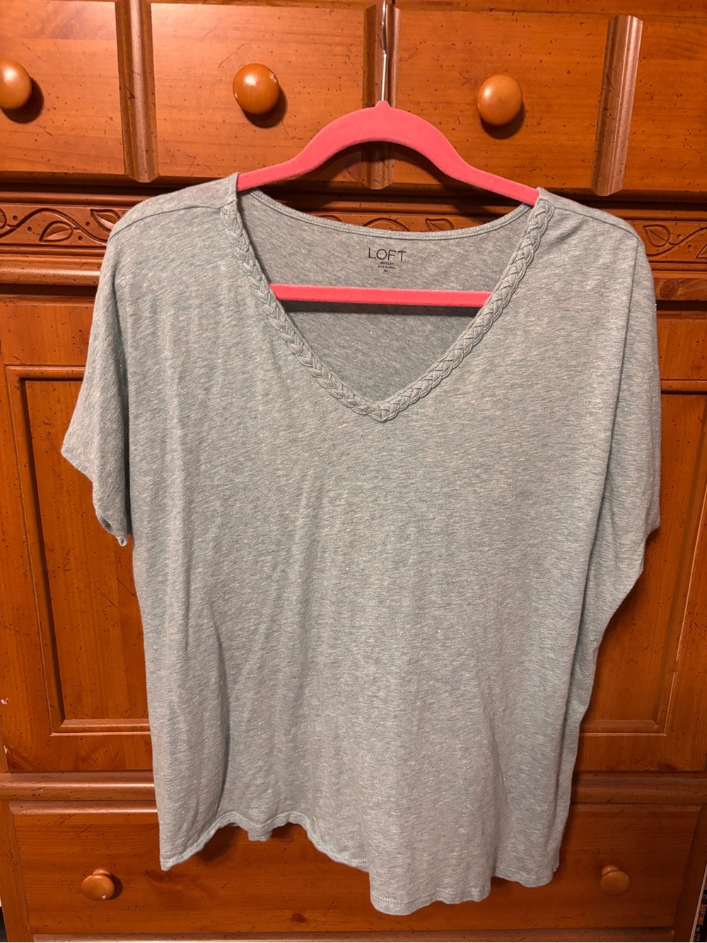 LOFT Light Heather Blue V-Neck Tee with Silver Accents